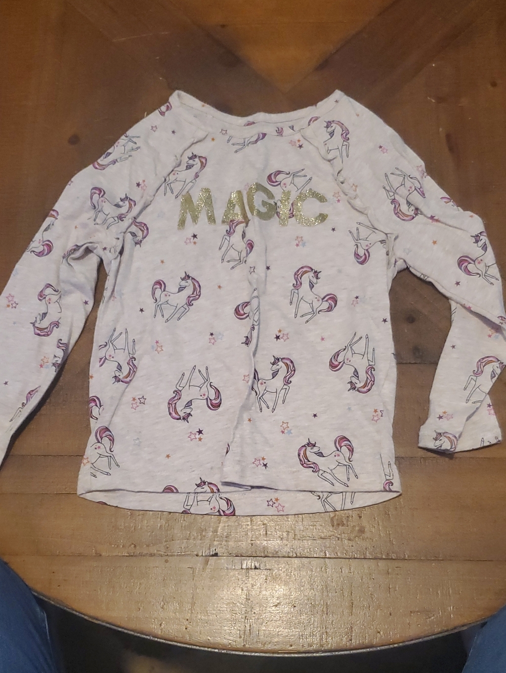 Girls' Long-Sleeve Unicorn 'Magic' Tee - White with Gold
